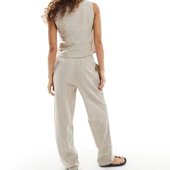 NWT Monki Co-ord Linen Wide Leg Trousers - Picture 7 of 7